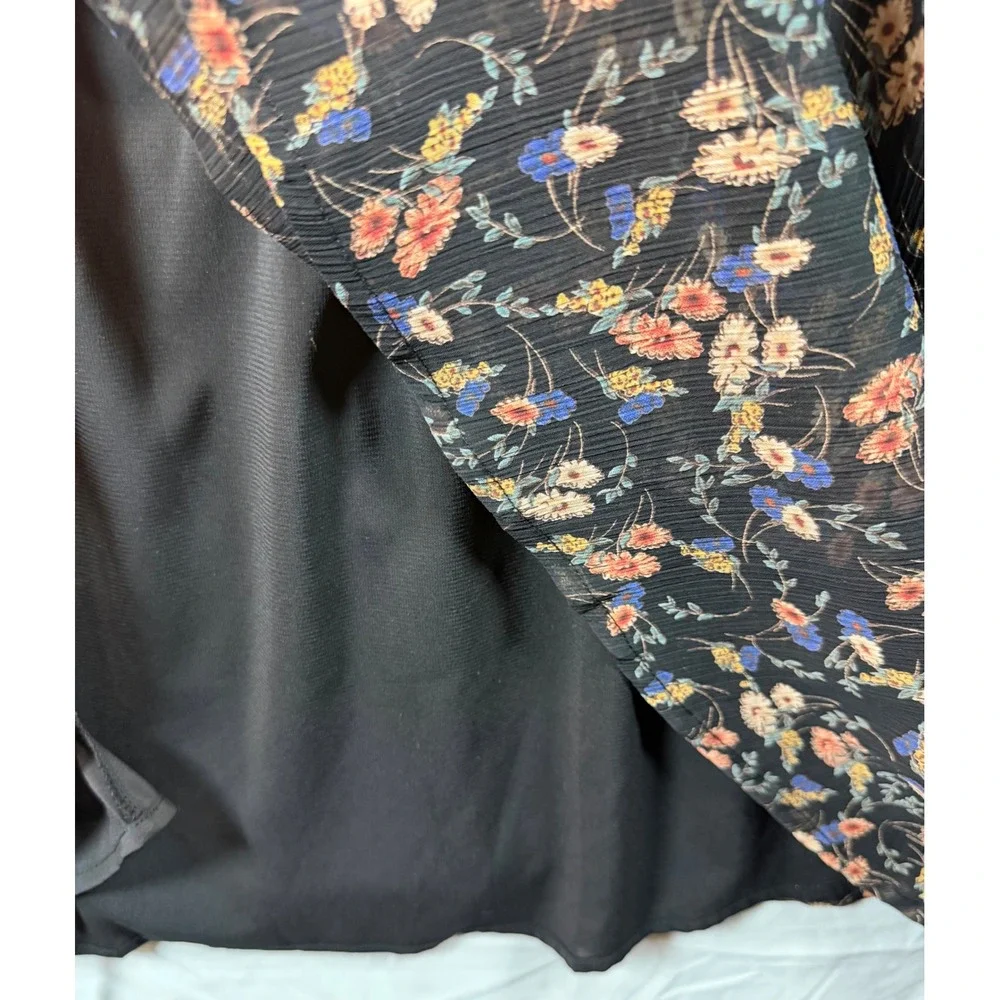 Dress Forum Floral Midi Dress Black Pink Blue Smocked Waist Ruffle sz S wedding‎